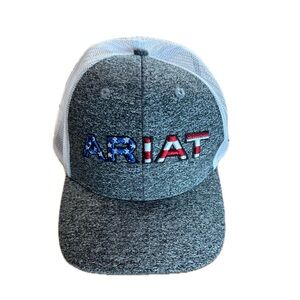 ARIAT Men's American Flag Embroidered Grey Snapback Cap USA